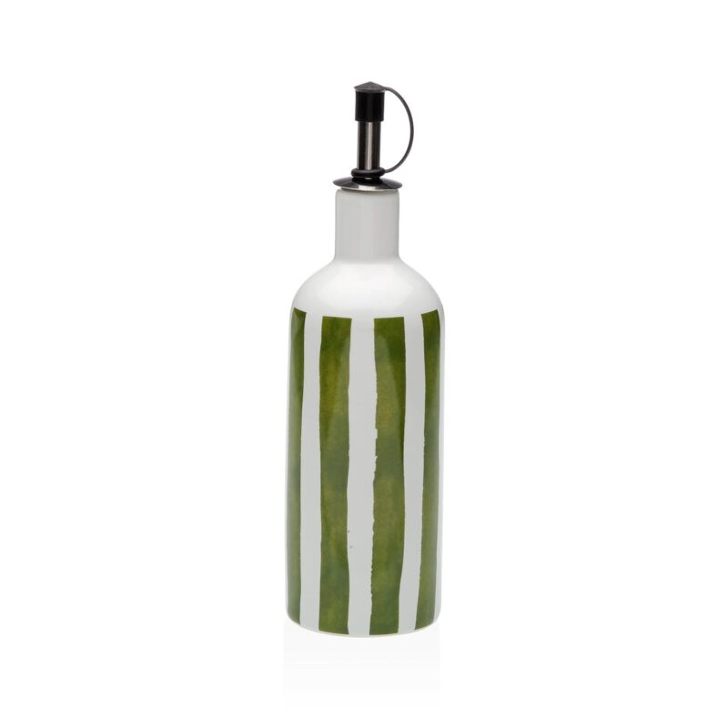 Oliera in porcellana a righe bianche e verdi o blu. Elegante, resistente e pratica, perfetta per servire l’olio con stile in ogni cucina.