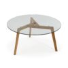 Tavolino da salotto in legno e vetro. Moderno, rotondo e resistente. Perfetto per soggiorni eleganti e ambienti contemporanei.