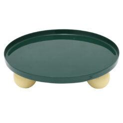 Alzata in metallo verde e giallo Present Time: design moderno, base scultorea e colori vivaci. Perfetta per dolci, centrotavola o decorazioni.