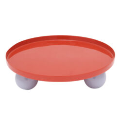 Alzata in metallo rosso e lilla Present Time: design moderno, base scultorea e colori vivaci. Perfetta per dolci, centrotavola o decorazioni.