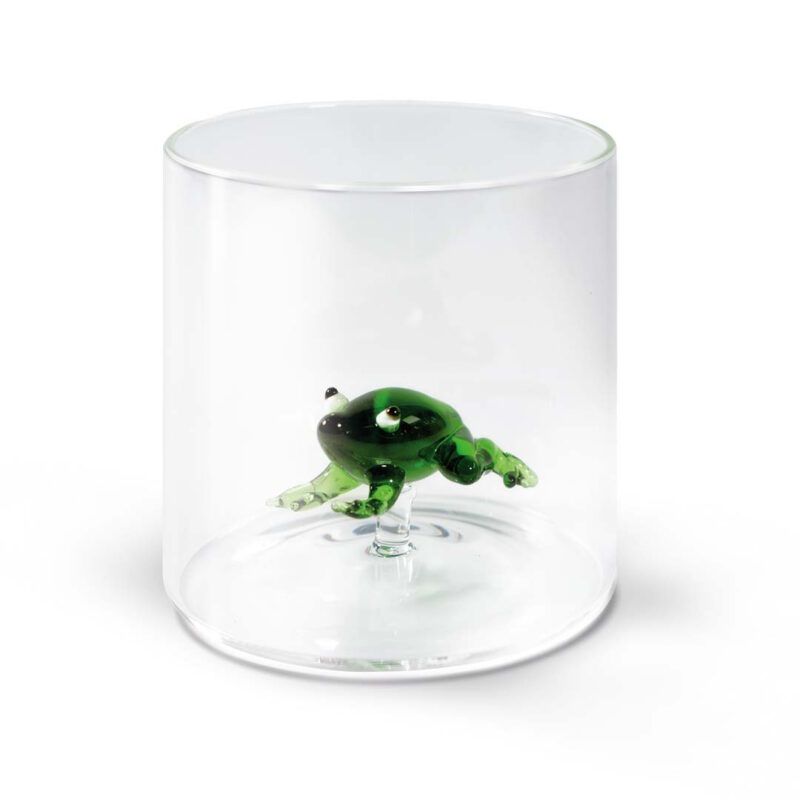 Bicchiere in vetro 250 ml con rana WD Lifestyle. Leggero, resistente e decorativo, perfetto per bevande calde e fredde o come oggetto d’arredo.