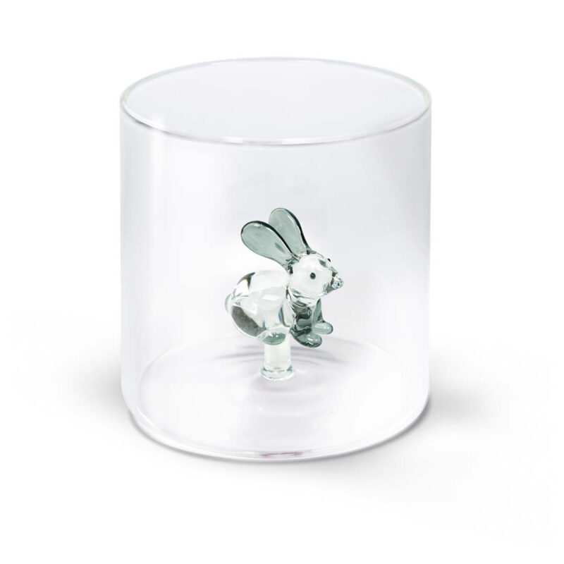 Bicchiere in vetro 250 ml con coniglio WD Lifestyle. Leggero, resistente e decorativo, perfetto per bevande calde e fredde o come oggetto d’arredo.