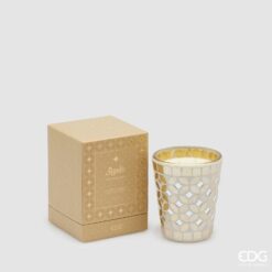 Candela Agadir Mosaico Moroccan Amber EDG: design a mosaico dorato e fragranza orientale all’ambra per un’atmosfera elegante, calda e ricca di carattere.