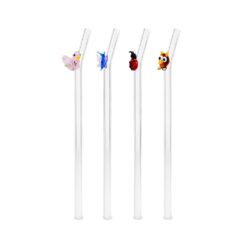 Set 4 cannucce in vetro con decoro animali WD Lifestyle. Riutilizzabili, resistenti e decorative, perfette per drink, cocktail e mise en place creative.