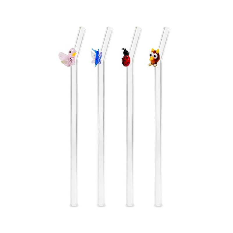 Set 4 cannucce in vetro con decoro animali WD Lifestyle. Riutilizzabili, resistenti e decorative, perfette per drink, cocktail e mise en place creative.
