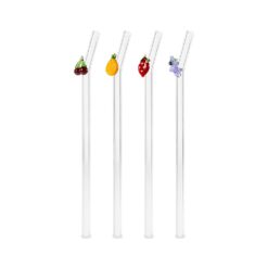 Set 4 cannucce in vetro con decoro frutta WD Lifestyle. Riutilizzabili, resistenti e colorate, perfette per drink, cocktail e mise en place creative.