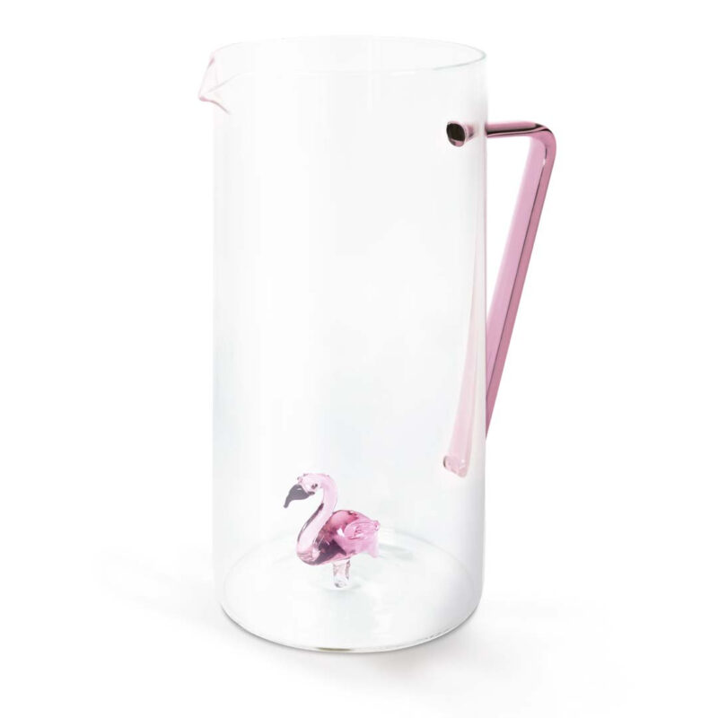 Caraffa in vetro con fenicottero WD Lifestyle. Realizzata in vetro borosilicato, decorativa e resistente, ideale per servire bevande o arredare con stile.