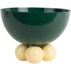 Ciotola in metallo verde Present Time: design moderno, base scultorea color crema e finitura lucida. Perfetta come centrotavola, svuotatasche