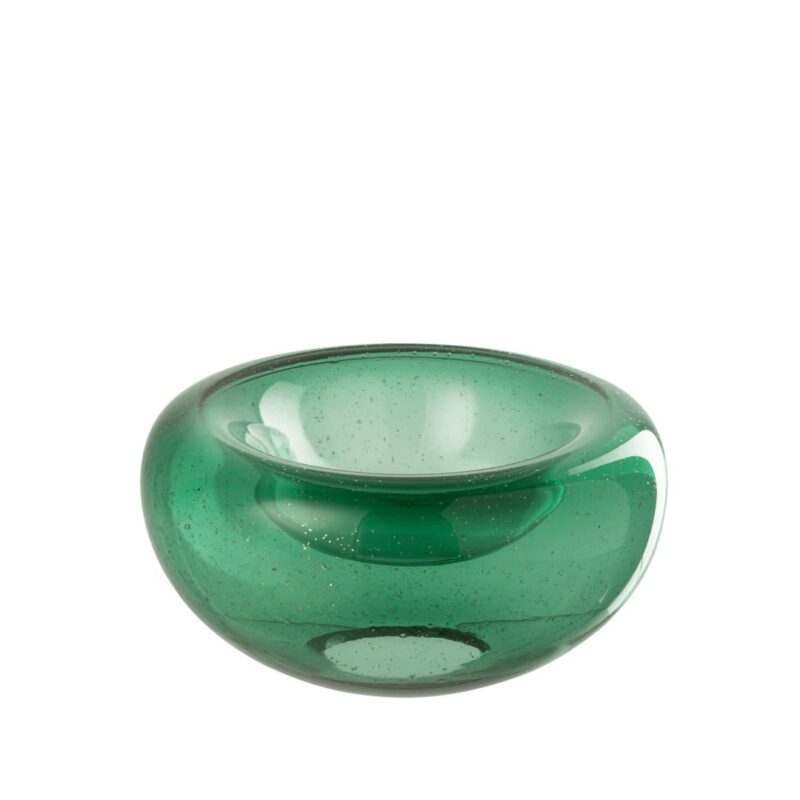 Centrotavola in vetro verde smeraldo J‑Line: design elegante, colore intenso e qualità artigianale per decorare tavoli e ambienti con stile.