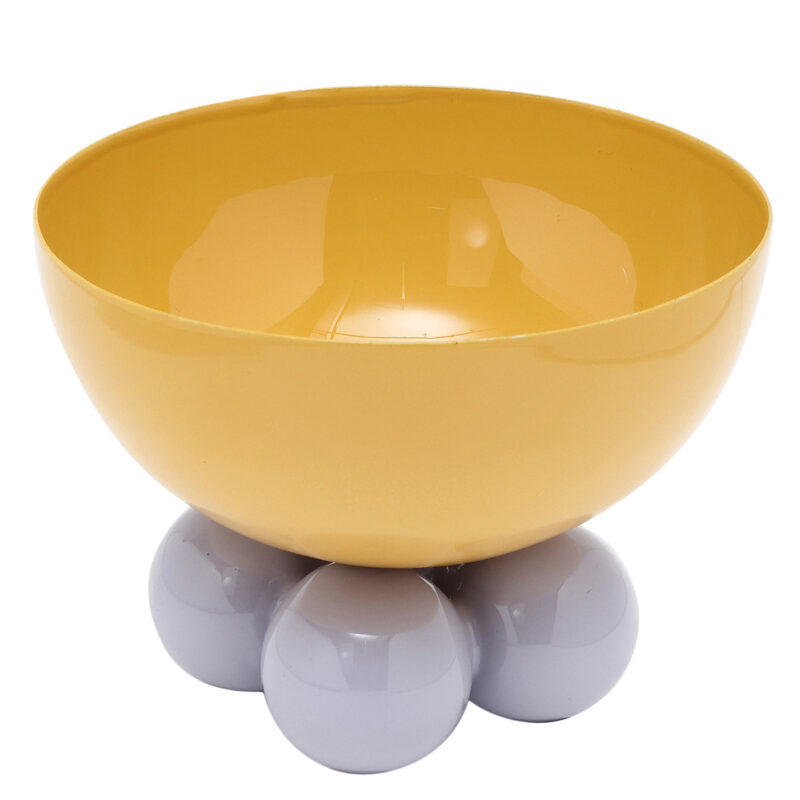 Ciotolina in metallo giallo e lilla Present Time: design moderno, base scultorea e colori vivaci. Perfetta come svuotatasche, centrotavola o oggetto decorativo.