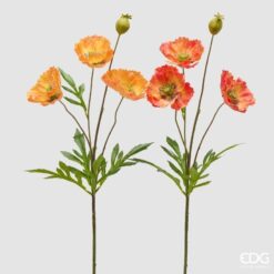Papavero artificiale EDG: petali arancio-rossi realistici, centro scuro e capsula botanica. Perfetto per composizioni estive e decorazioni naturali.