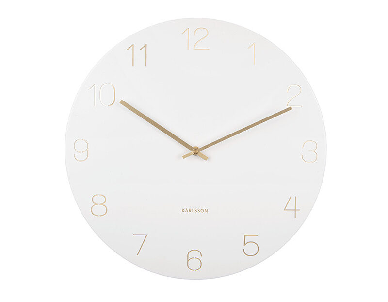 Orologio Charm bianco oro 30 cm Present Time: design moderno, dettagli dorati e stile elegante per valorizzare pareti di soggiorni, cucine e camere.