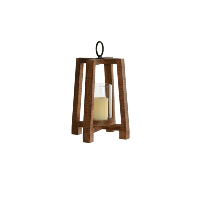 Portacandela in legno con cilindro in vetro: design naturale e moderno, ideale per creare atmosfere calde in casa, su tavoli, mensole e ambienti relax.