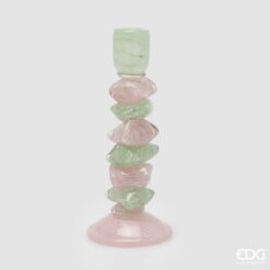 Portacandela Strati Verde Rosa in Vetro EDG: design moderno, colori armoniosi e vetro artistico per illuminare la casa con stile, eleganza e personalità.