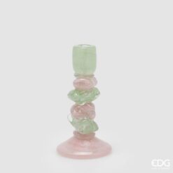Portacandela Strati Verde Rosa in Vetro EDG: design moderno, colori armoniosi e vetro artistico per illuminare la casa con stile, eleganza e personalità.