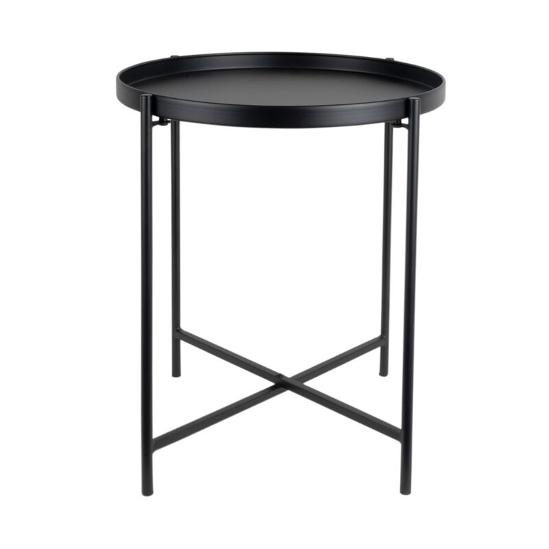 Tavolino in metallo nero Present Time: design moderno, bordo rialzato e struttura leggera. Perfetto come tavolino laterale, da salotto o d’ingresso.