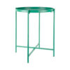 Tavolino in metallo verde Present Time: design moderno, bordo rialzato e struttura leggera. Perfetto come tavolino laterale, da salotto o d’ingresso.