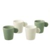 Set 4 tazzine in ceramica verde e bianca J‑Line: design moderno, manico circolare e stile contemporaneo per una tavola elegante.