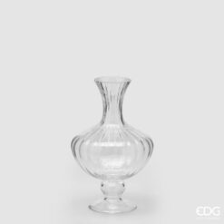 Vaso anfora in vetro trasparente EDG: design moderno con texture verticale e forma elegante, perfetto per decorare ambienti minimal, naturali