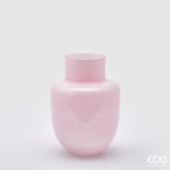 Vaso Bombato Rosa EDG in vetro: design morbido e lucido in rosa pastello per un complemento d’arredo elegante, luminoso e perfetto per ogni ambiente.