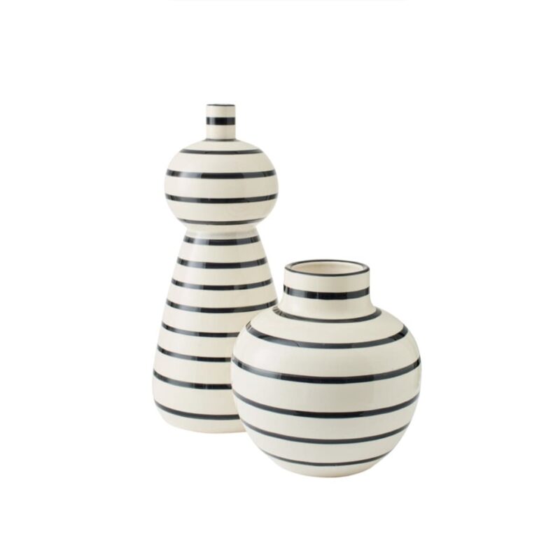 Alternative view of Vaso a righe bianche e nere in ceramica 26cm J‑LINE