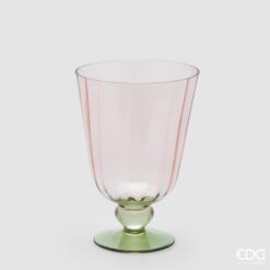 Vaso a coppa rigato EDG rosa e verde: vetro lavorato, design elegante e colori luminosi. Perfetto per composizioni floreali e decorazioni moderne.