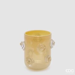 Vaso in vetro ambra EDG con rose in rilievo: design elegante, vetro traslucido e texture tridimensionale. Perfetto come centrotavola o oggetto decorativo.