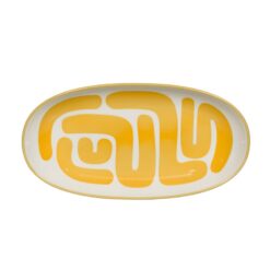 Vassoio ovale giallo in gres Boutique Bastide: ceramica artigianale con decoro astratto, perfetto per tavole mediterranee e ambienti moderni dal gusto solare.