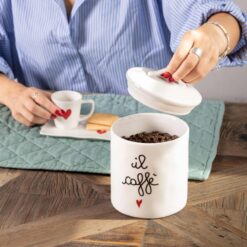 Barattolo in gres con scritta “Il caffè”. Elegante, resistente e perfetto per conservare chicchi o macinato con stile.