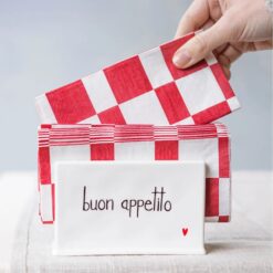 Portatovaglioli in ceramica con scritta “Buon appetito”. Elegante, romantico e perfetto per una tavola accogliente.