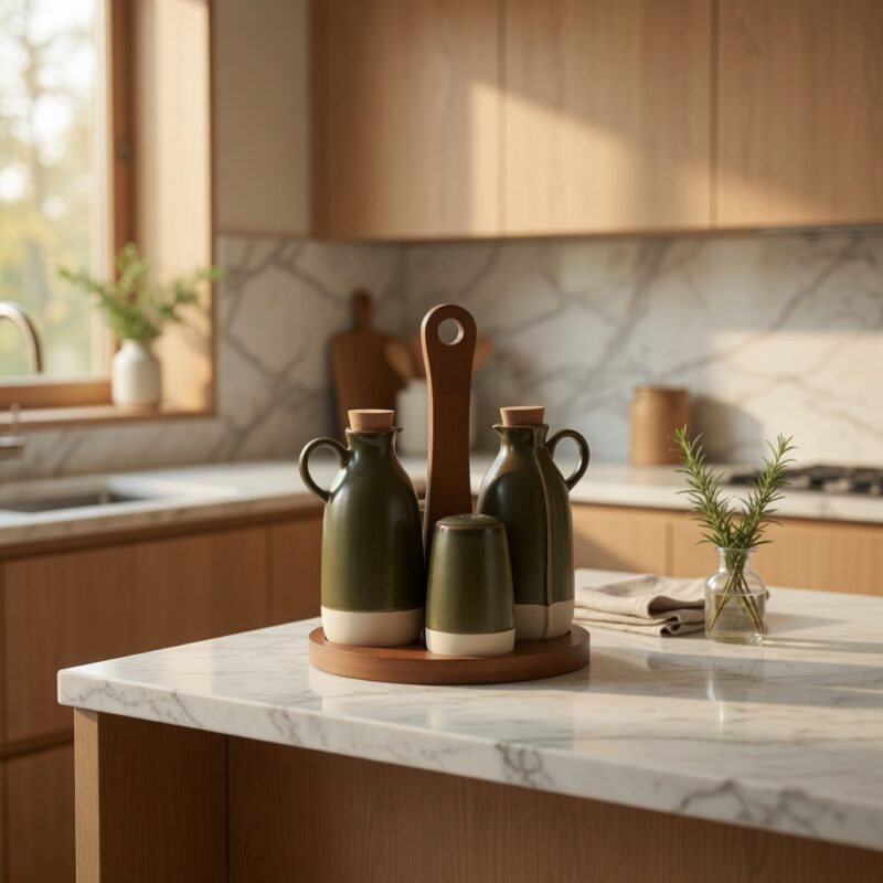 Alternative view of Menage da Cucina Verde con Base Acacia SAVINO COLLECTION