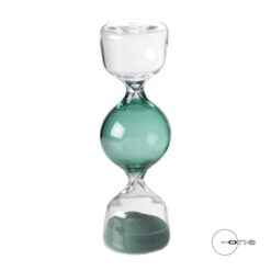 Clessidra Mascagni Home 13 cm in vetro verde con sabbia coordinata. Elegante oggetto decorativo per casa e ufficio. Design moderno e raffinato.