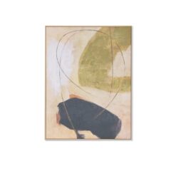 Quadro astratto 90×120 con rilievi acrilici e cornice in legno. Toni naturali e linee fluide per arredare con eleganza moderna.