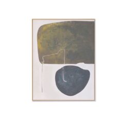 Quadro astratto 90×120 con rilievi acrilici e cornice in legno. Toni naturali e linee fluide per arredare con eleganza moderna.
