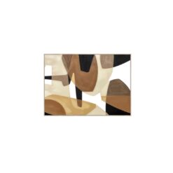 Quadro astratto 100×140 con rilievi acrilici e cornice in legno. Toni naturali e forme organiche per arredare con eleganza moderna.