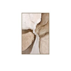 Quadro astratto 100×150 con cornice in legno. Toni sabbia e forme stratificate per arredare salotti, ingressi e uffici con eleganza naturale e moderna.