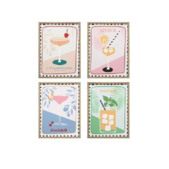 Quadri cocktail 30×40 su tela con cornice in legno. Quattro soggetti moderni e colorati, venduti singolarmente. Perfetti per cucina, living e angolo bar.