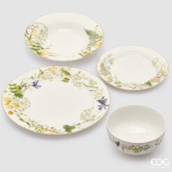 Servizio di piatti fiori EDG 24 pezzi in ceramica New Bone China. Elegante, resistente e perfetto per ogni tavola.