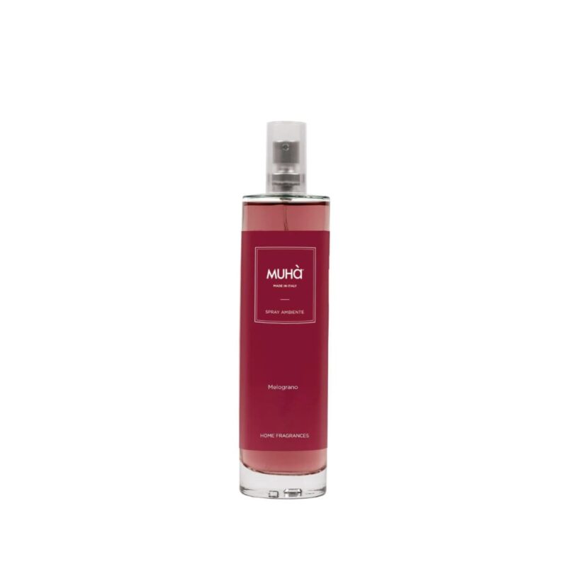 Spray ambiente MUHÀ Melograno 100 ml: profumazione fruttata e vivace, immediata e raffinata. Ideale per rinfrescare ogni ambiente con energia e stile.
