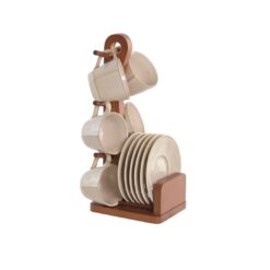 Set tazzine con piattino e supporto in acacia. Elegante, compatto e perfetto per l’angolo caffè. Ideale come idea regalo.