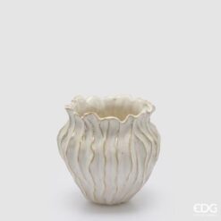 Vaso in ceramica bianca EDG 16×16,5 cm con texture effetto corteccia. Elegante, moderno e perfetto come oggetto decorativo.