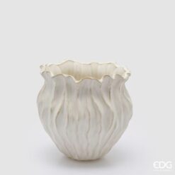 Vaso in ceramica bianca EDG 18×18,5 cm con texture effetto corteccia. Elegante, moderno e perfetto come oggetto decorativo.
