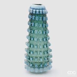 Vaso in vetro verde EDG 42×21 cm con texture tridimensionale. Elegante, luminoso e perfetto come oggetto decorativo.