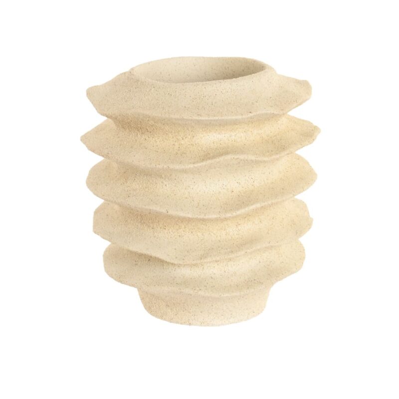 Vaso in resina crema 22×23 cm con onde naturali. Design moderno e materico, perfetto come scultura decorativa. Scopri tutti i vasi