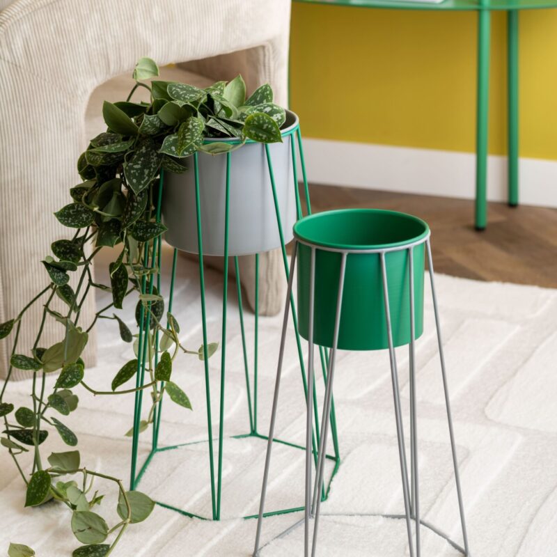 Alternative view of Set 2 Portapiante design in metallo grigio e verde PRESENT TIME