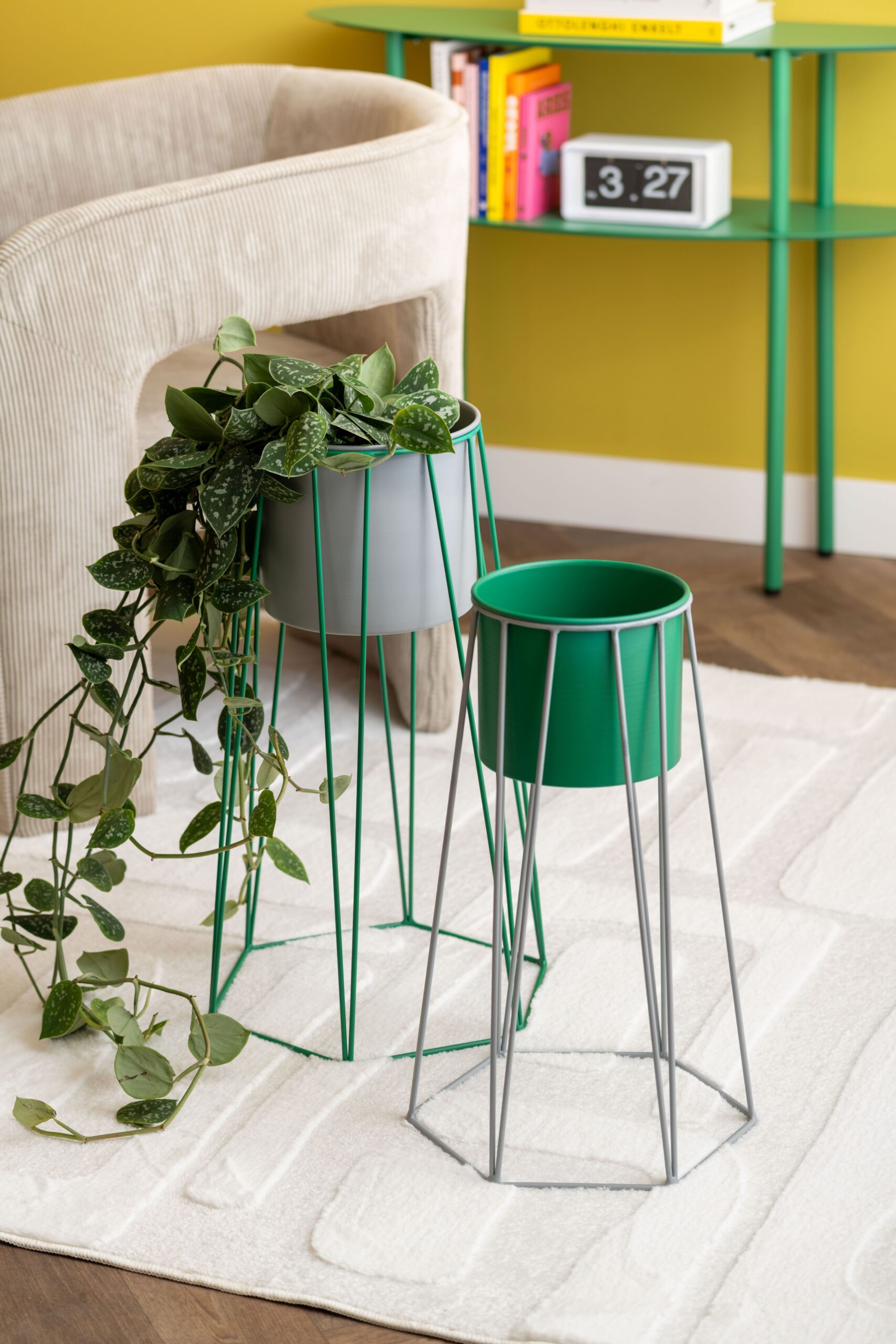Set 2 Portapiante design in metallo grigio e verde PRESENT TIME - immagine 2