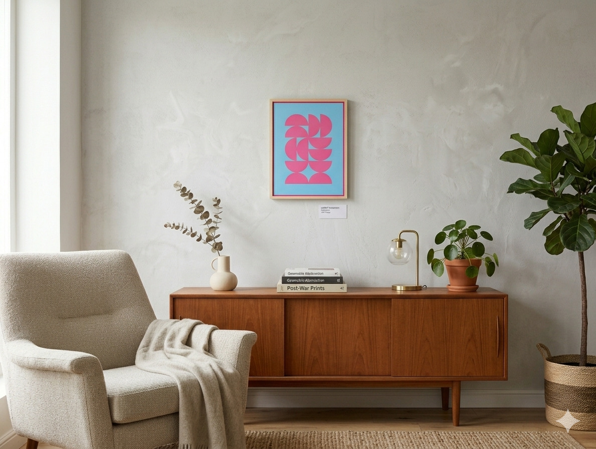 Quadro astratto moderno azzurro rosa 30×40 cm con cornice PRESENT TIME - immagine 2