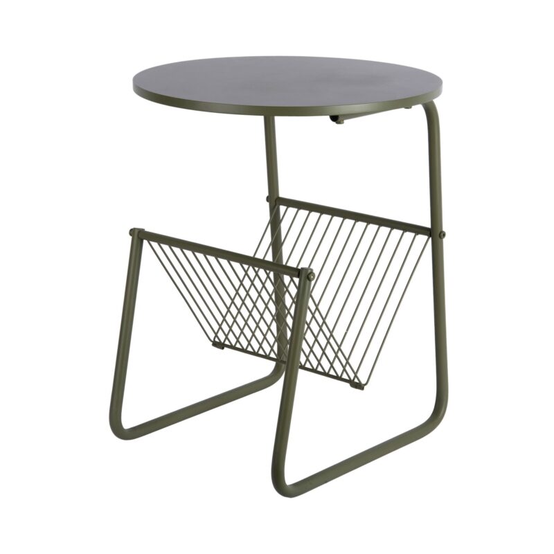 Tavolino portariviste in metallo verde Present Time: design salvaspazio, struttura robusta e finiture premium. Organizza riviste con stile. Acquista ora.