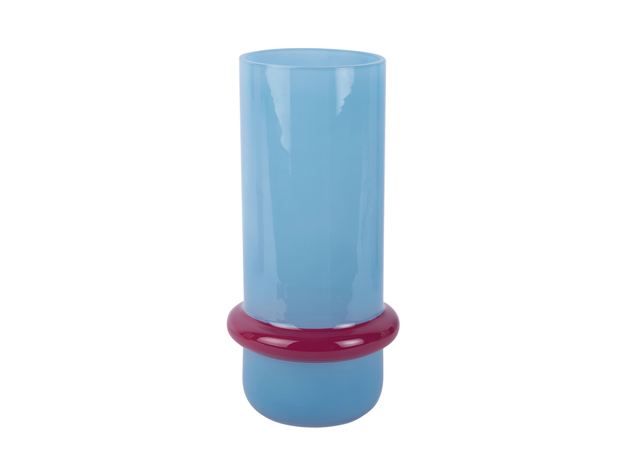 Vaso in vetro azzurro con anello viola Present Time: elegante. Soffiato, robusto e versatile; valorizza fiori e ambienti. Ordina ora per rinnovare lo spazio