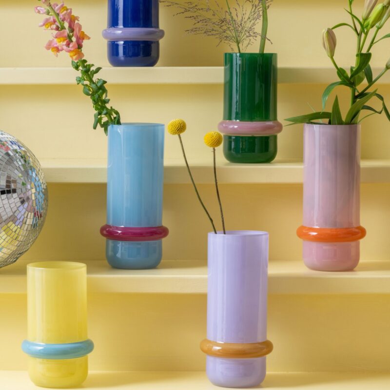 Alternative view of Vaso in vetro azzurro anello viola 28cm PRESENT TIME